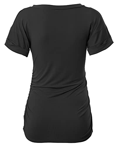Sunnybuy 3 Pack Womens Maternity Tops Side Ruched Maternity Shirts Pregnancy Clothes V Neck,Black&White&Green-M #TOP4