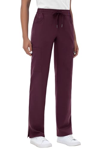 Image of MIVEI Straight Leg Scrub Pants for Women with 8 Pockets High Rise Modern Classic Fit Cargo Scrub Bottom Flare Drawstring