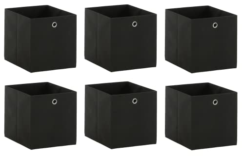 Set of 6 Foldable Storage Boxes Cube Basket Collapsible for Closet Wardrobe Organiser Shelf Toys Clothes, Premium size 32cm x 32cm x 32cm (Anthracite Grey-black)