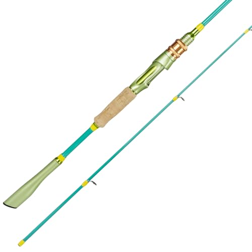 THKFISH Caña de spinning, 32 + 36T de fibra de carbono, 2 piezas, caña de pescar ML con mango de corcho, anillos de acero inoxidable y anillo de cerámica, acción rápida, 180/210/240 cm, caña de pescar