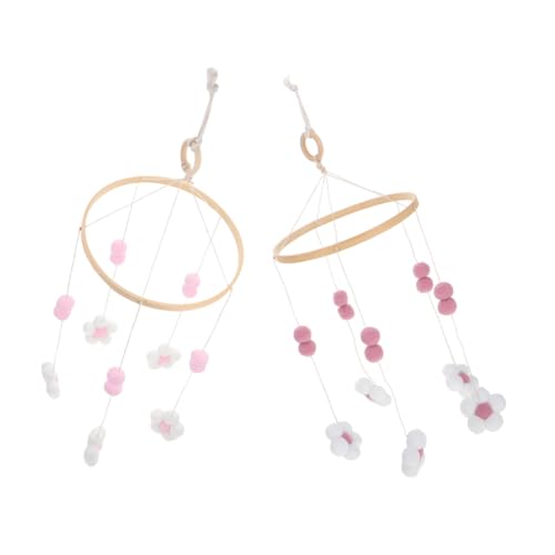 Abaodam 2pcs Baby Bed Mobile Wooden Pink White Balls Flowers Fairy Tale Charm Sensory Stimulation for Nursery Boutique Decor