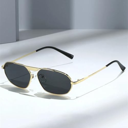 Lunettes de soleil œil de chat rétro avec monture métallique polygonale durable