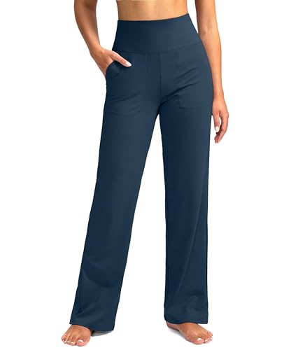 G Gradual Women's Yoga Pants Wide Leg with Pockets High Waist Stretch Loose Casual Lounge Sweatpants Petite/Regular/Tall (Indigo, Inseam 30, M)