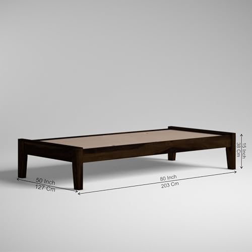 Image of SUNCOM Sheesham Wood Bed Without Storage Solid Wooden Double Size Cot Bed for Bedroom Living Room Home Furniture (Walnut Finish) Size 6.54