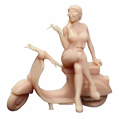 ZEDACAKAI 1/43 バイクに乗る女の子喫煙セクシーな女性ミニチュアモデル砂テーブル悪役シーンは自分で着色する必要があります-#1