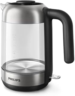 Philips Bollitore Elettrico Serie 5000, Capacità 1,7L, Design Elegante in Vetro, Protezione contro il funzionamento a secco, Filtro con Micro-Trama (HD9339/80)