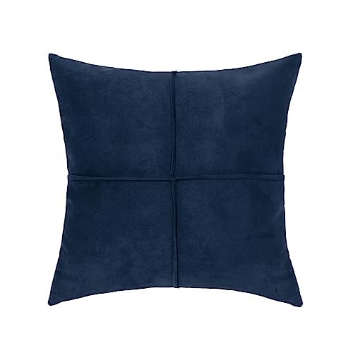1 Housse pour Oreiller 45x45cm Bleu Foncé, Housse de Coussin Faux Cuir Croix Solide Couleur pour Taies d'oreiller de Canapé Salon