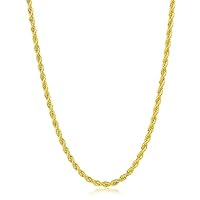 Fiusem Corrente de corda banhada a ouro para homens, colar de corrente banhada a ouro 18K, colar de aço inoxidável para homens e mulheres, 24 Inches, Aço inoxidável, Alto polimento