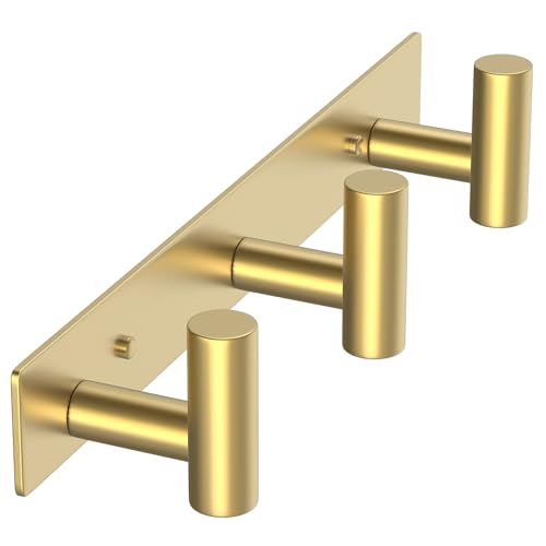 Image of VAEHOLD Hat and Coat Wall Mount Rack - Hooks for Robes, Bags, Keys, and Towels - Bathroom Towel Hanger Organizer (Gold, inchT inch Shape 3 Hooks 1 Pack)