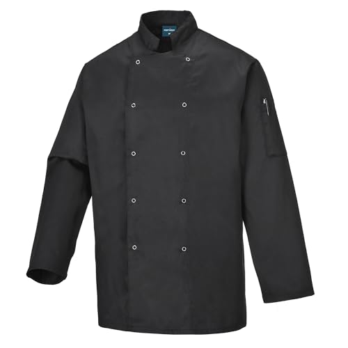 Portwest Suffolk Chefs Jacket L/S, Size: L, Colour: Black, C833BKRL