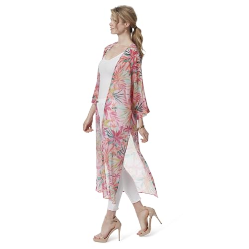 Image of Jessica Simpson Women's Blakely 3 /4 Sleeve Open Front Wispy Kimono With Side Slits Standard