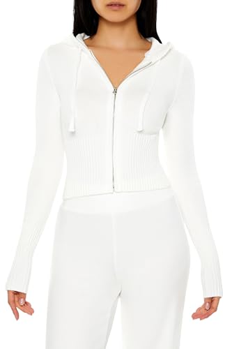 Forever 21 Women's Hooded Cropped Zip-up Sweater