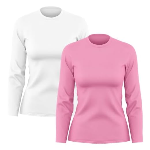 Kit 2 Camisetas Feminina Manga Longa Dry Básica Lisa Proteção Solar UV Térmica Blusa Academia Esporte Praia (BR, Alfa, G, Regular, Branco, rosa)