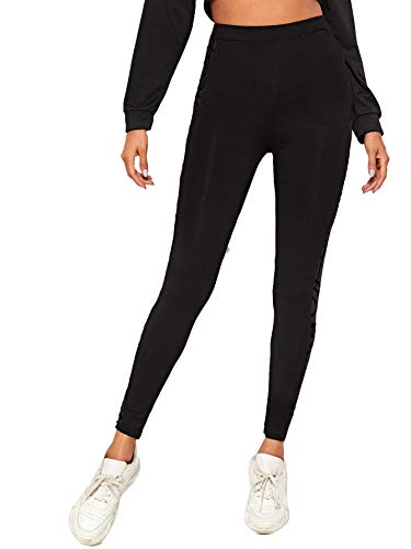 Sweatyrocks Women's Geometric Mesh Panel High Waist Leggings Skinny Workout Yoga Pants Black L #TOP2