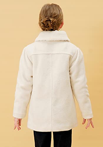 Image of SOLOCOTE Girls Winter Wool Dress Coat Cotton Quilted Peacoat Single Breasted Fur Collar Jacket