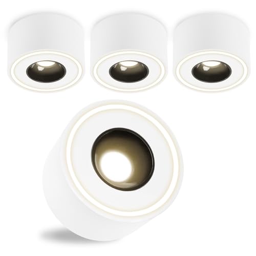 URing 4 Pcs Focos LED Interior Techo Superficie Blanco - Ø97x55mm - Aplique Techo Foco interior 8W 1680lm - 4000K Blanco Neutro - Plafones Focos redondo 230V, Focos Superficie de Aluminio