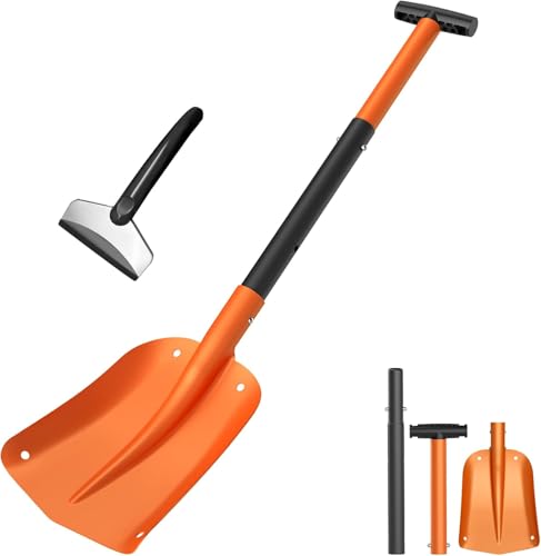 VOLTASK Snow Shovel for Car, Aluminum 3-Piece Collapsible, 32'' Lightweight Compact Sport Utility...