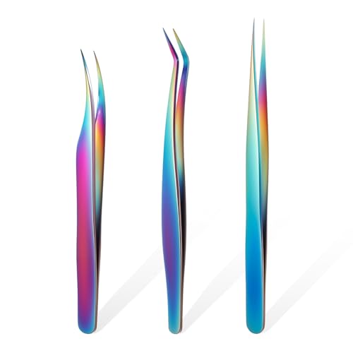 TIESOME 3 Stück Edelstahl Wimpern Pinzette Set, Gebogene und Gerade Wimpernpinzetten Professionelle Wimpernverlängerung Pinzette Präzisionspinzette für Wimpern Bunt TIESOME 3 Stück Edelstahl Wimpern Pinzette Set, Gebogene und Gerade Wimpernpinzetten Professionelle Wimpernverlängerung Pinzette Präzisionspinzette für Wimpern Bunt