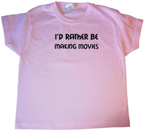TeeTreeDesigns I'd Rather Be Making Movies Pink Kids T-Shirt (Black Print)-14-15 Years