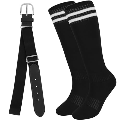 Baseball Socks and Belt Set Softball Knee-High Athletic Socks Casual Stripes Tube Socks for Youth Men and Women