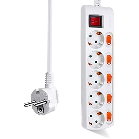EXTRASTAR Regleta con 5 Enchufes e Interruptores Individuales Cover