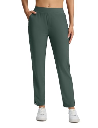 Bobobigo Women's Golf Pants with Pockets Stretch Tapered Travel Pants Lightweight Work Business Olive Green M