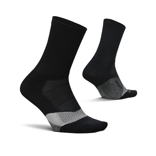 Feetures Elite Light Cushion Mini Crew Sock - Sport Sock with Targeted Compression - Large, New Black (1 Pair)