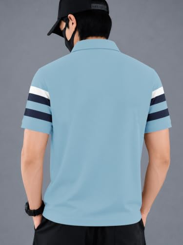 Image of Noble Monk Men's Striped Polo Neck Half Sleeve Casual T-Shirt with Regular Fit