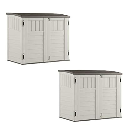 Suncast 34 Cubic Feet Horizontal Outdoor Storage Shed Enclosure with Multi-Wall Panels and Three Door Locking System, Vanilla (2 Pack)