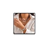 Prosy Juego de collar y pulsera con colgante ovalado bohemio de plata, collar de gargantilla para mujer (2 piezas)