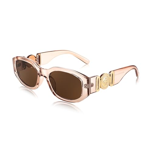 Image of FEISEDY Retro Trendy Rectangle Sunglasses Women Men Narrow Shades B2322 | |Vintage Shades |UV400 Protection |Blocks Glare |Women & Men |Comes With A Storage Case