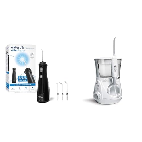 Waterpik Cordless Pearl Water Flosser Rechargeable Portable Water Flosser for Teeth & Aquarius Water Flosser Professional for Teeth, Gums, Braces
