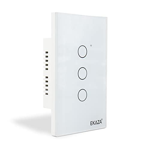 EKAZA Interruptor Inteligente, Touch, Wifi+BLE, 3 botões, Branco, Compativel com Google home e Alexa