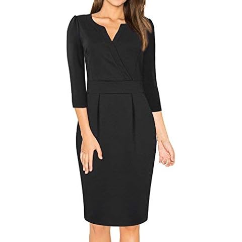 MISSKY Women's Vintage V Neck Work Party Bodycon Pencil Dress (Black, Medium) Cover