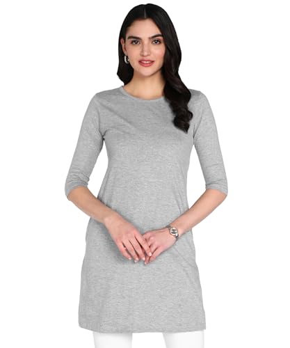 Image of FLEXIMAA Women's Cotton Plain Round Neck 3 /4 Sleeve Long Top