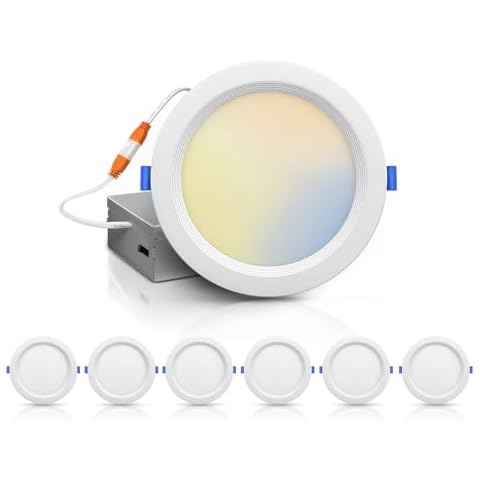 ECOELER 6 Inch Ultra-Thin LED Recessed Light with Junction Box, 2700K/3000K/4000K/5000K/6000K Selectable Dimmable LED Downlight, 15W, 1200Lm High Brightness, ETL List, 6 Pack Cover