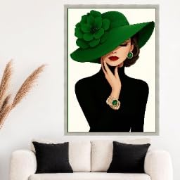 Portrait de femme à la mode chapeau vert tableau mural 40x60