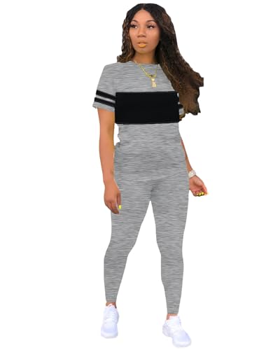 Nimsruc Two Piece Sets For Women Summer Outfits Casual Sweatsuits Short Sleeve Tracksuits Going Out Matching Sets Women Clothing Gray M