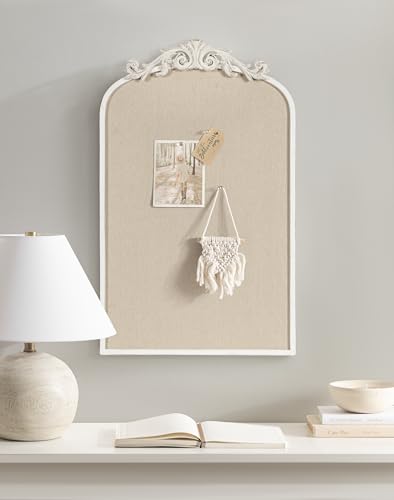Image of Kate and Laurel Arendahl Decorative Arch Pinboard; 19 x 31; White; Framed Arched Ornate Vintage Cork Board for Use as Motivational Vision Board or Wall Organizer