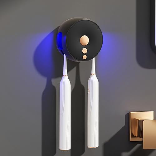 Stérilisateur brosse à dents électrique mural noir avec support de séchage 2 places - 2