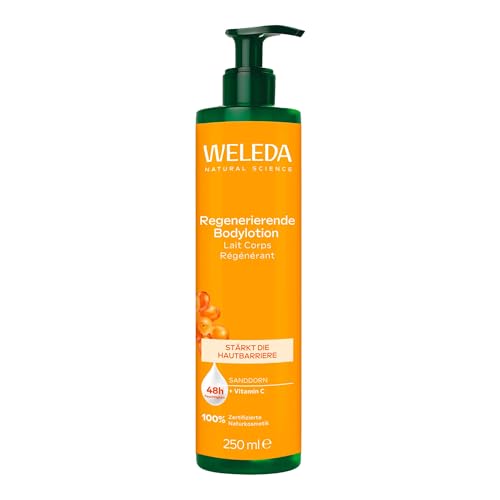 WELEDA Lotion corporelle bio régénérante - Cosmétique naturelle à l'argousier - Avec huile d'argan et huile de sésame - Renforce la barrière cutanée - Lotion naturelle pour le corps pour le soin des