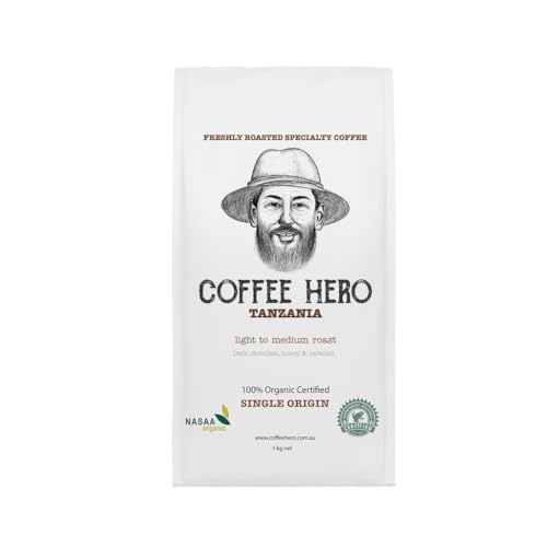 Coffee Hero Tanzania Olturoto - Light to Medium Roast Single Origin Coffee Beans - High Altitude, Fully Washed, Sun-Dried - Notes of Blackcurrant, Dark Chocolate, Honey and Caramel - 1 KG, Whole Bean