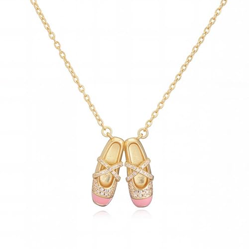 Collier Choker Ballerine Pendentif Chaussons De Danse Avec Cz Plaqué Or 14k Cristaux Émaillés Chaîne Ajustable Bijou Mignon Et Délicat Pour Femme Cadeau...