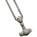 TEHAUX Collar para Hombre Colgante Vikingo Martillo Mjolnir, Acero Inoxidable Resistente, Cadena Sólida de 60 Cm, Joyería Punk y Hip Hop para Fiestas y Uso Diario