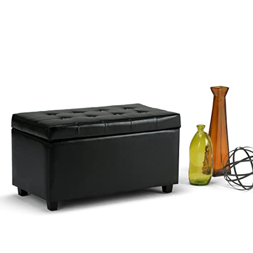 SIMPLIHOME Cosmopolitan Storage Ottoman - 34 inch Wide Upholstered Vegan Leather Rectangle Storage Ottoman Bench in Midnight Black, Transitional Tufted Ottoman for Living Room with Lift-Up Lid - Thumbnail 3