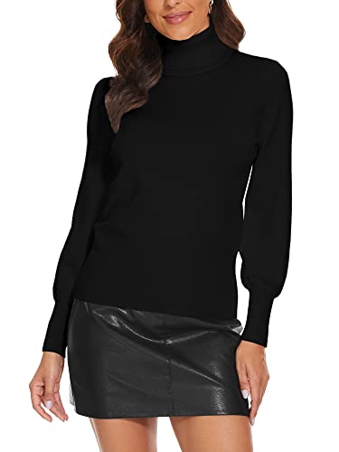 Image of Spicy Sandia Women's Turtleneck Sweaters Pullover Knit Tops | Lantern Sleeve, Basic, 2026 Fall Winter Trendy