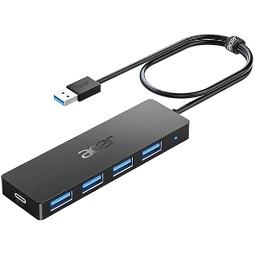 Acer USB Hub 4 Ports, Multiple USB 3.0 Hub, USBA Splitter for Laptop/PC 2FT
