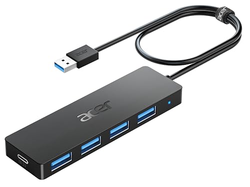 Acer USB Hub 4 Ports, Multiple USB 3.0 Hub, USBA Splitter for Laptop with Type C Power Port, Extender for A Port Laptop, PC, Desktop and More (2ft) by Acer - Used condition - US$11.09