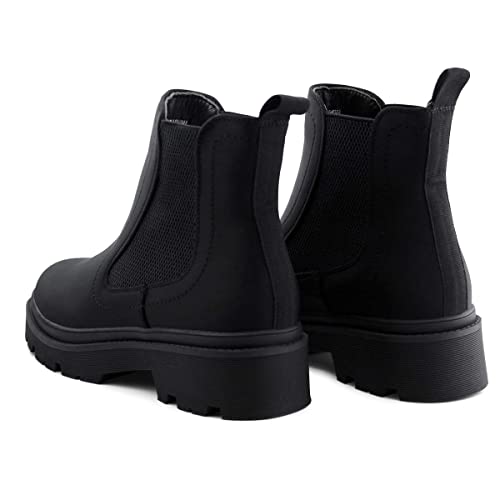 Isomei Women's Chelsea Ankle Boots Platform Chunky Low Heal Basic Bootie (Black,8) #TOP2