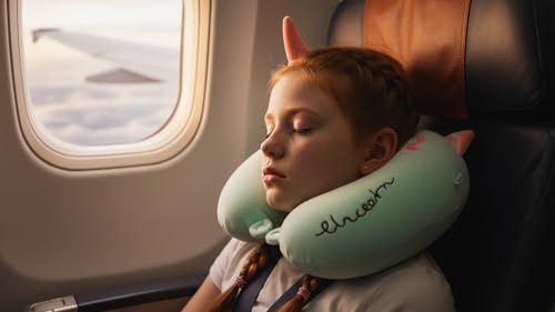 Image of Soft and Comfortable Cartoon Designed U-Shaped Kids Travel Neck Pillow for Airplane Car Flight Head Neck Support for Boys and Girls (Pack of 1, Green)